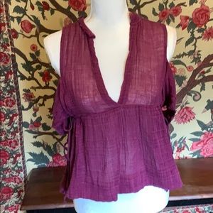 Free People Cold Shoulder Tie Gauze Top XS
